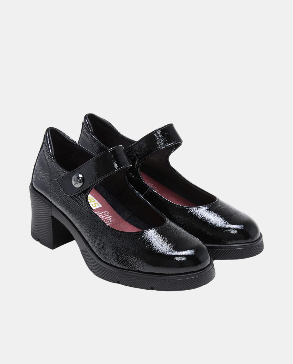 Sapatos de Presilha em Verniz com Salto de Bloco Preto-2