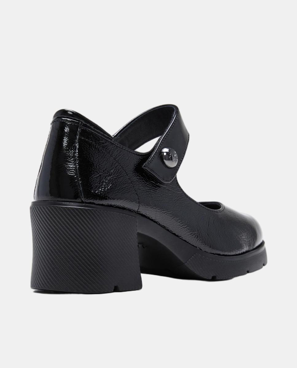 Sapatos de Presilha em Verniz com Salto de Bloco Preto-3
