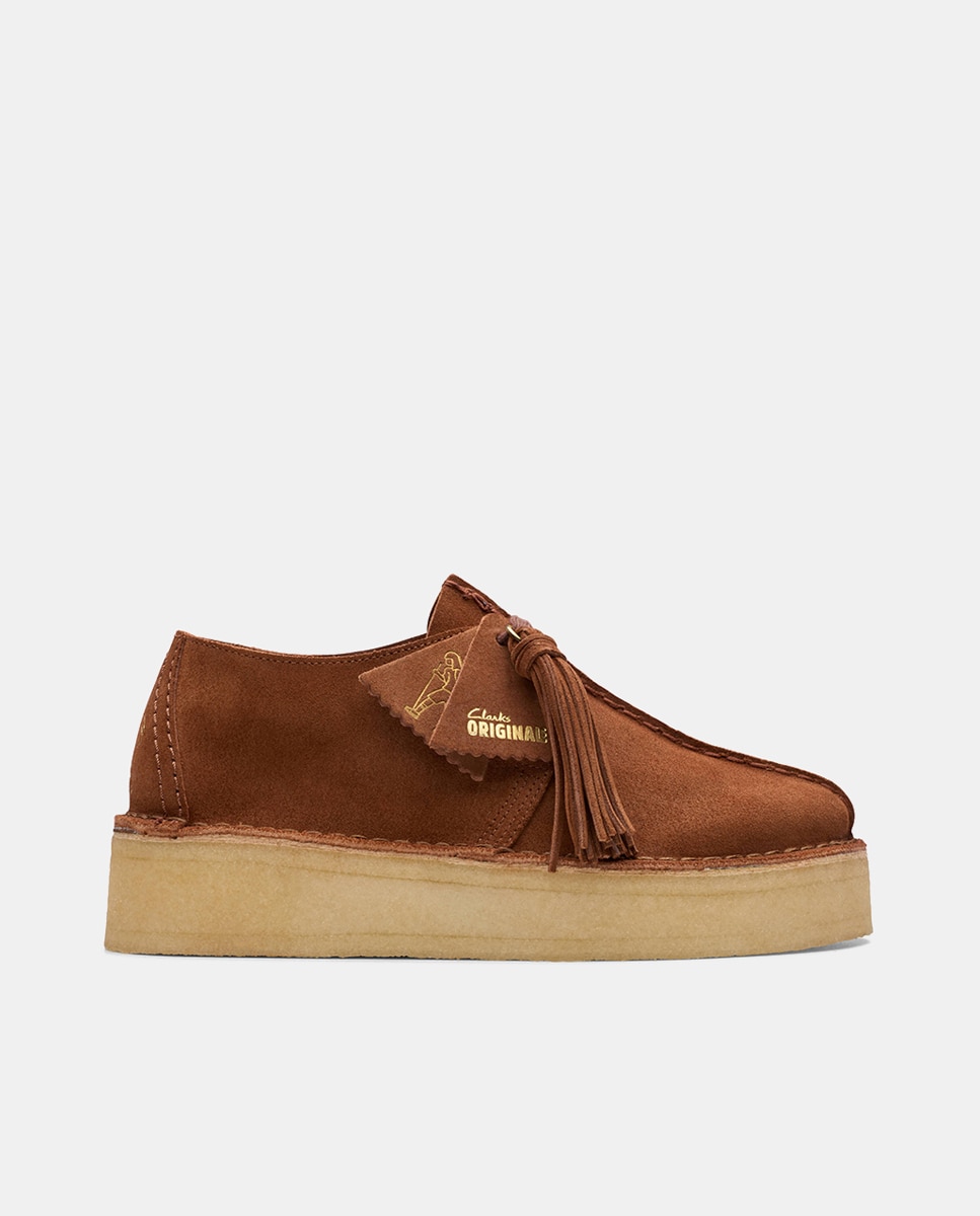 Sapatos Rasos Trek Wedge de Camurça com Sola Crepe Castanho-1