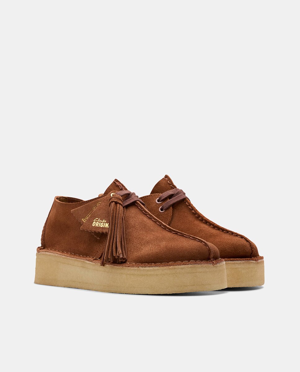 Sapatos Rasos Trek Wedge de Camurça com Sola Crepe Castanho-2