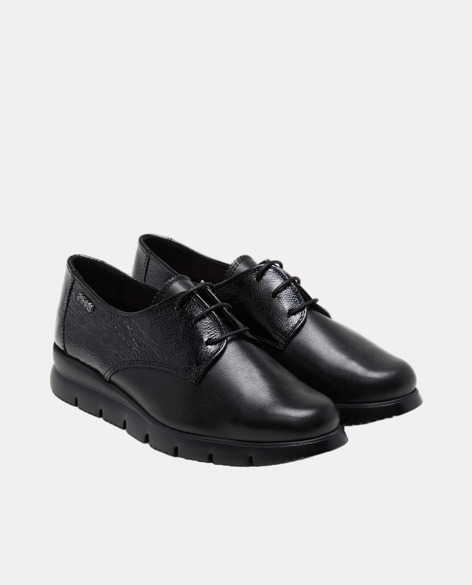 Bluchers Combinados em Pele e Verniz - Cinzento Preto-2