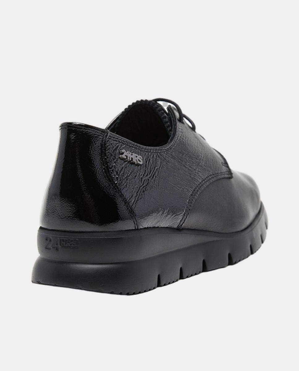 Bluchers Combinados em Pele e Verniz - Cinzento Preto-3