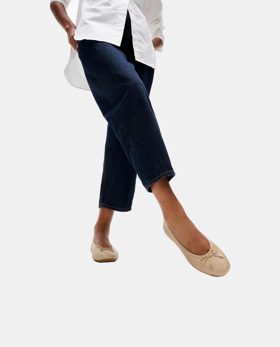 Sabrinas de Couro Delicato Bow Quilted Castanho Suave-2