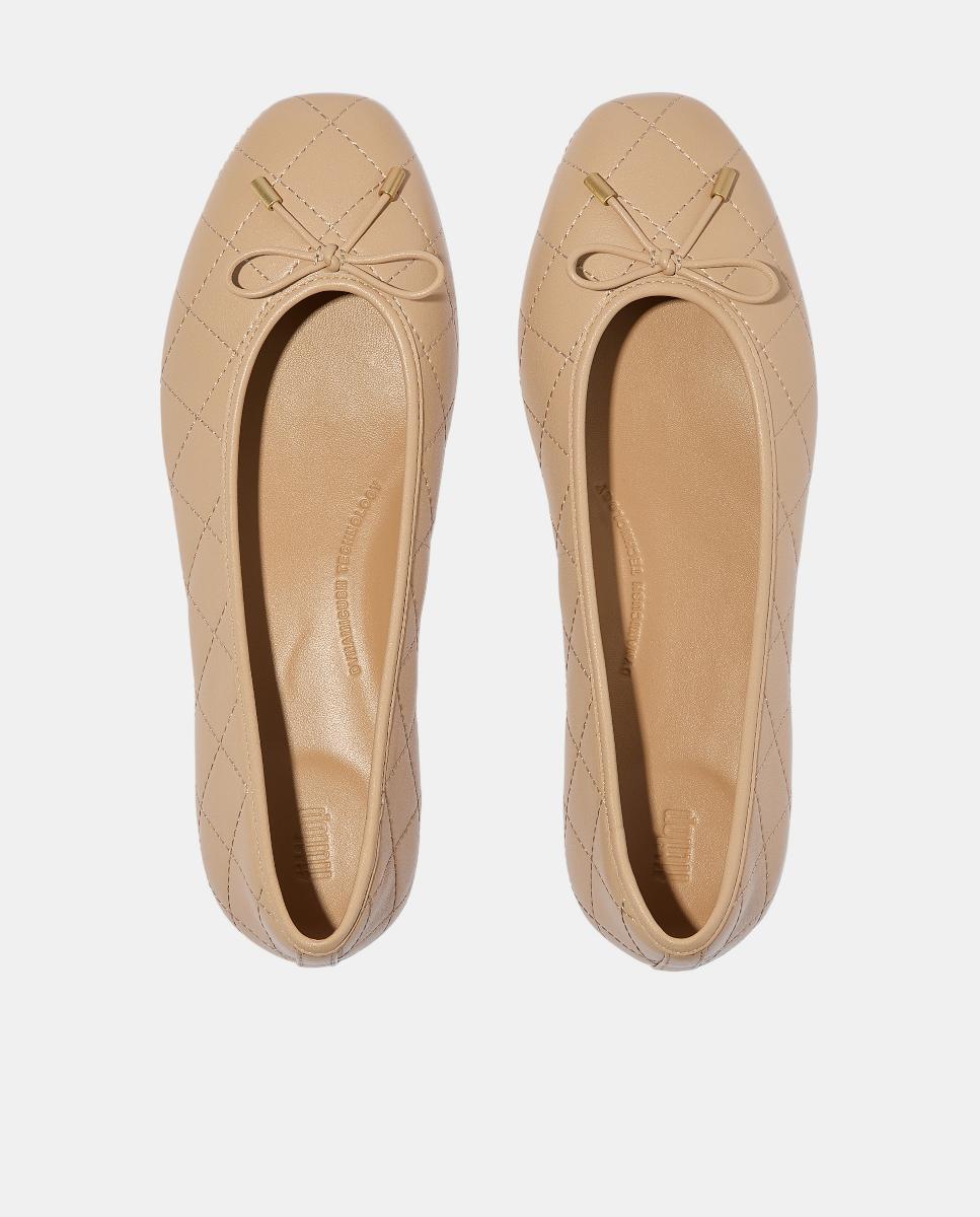 Sabrinas de Couro Delicato Bow Quilted Castanho Suave-5