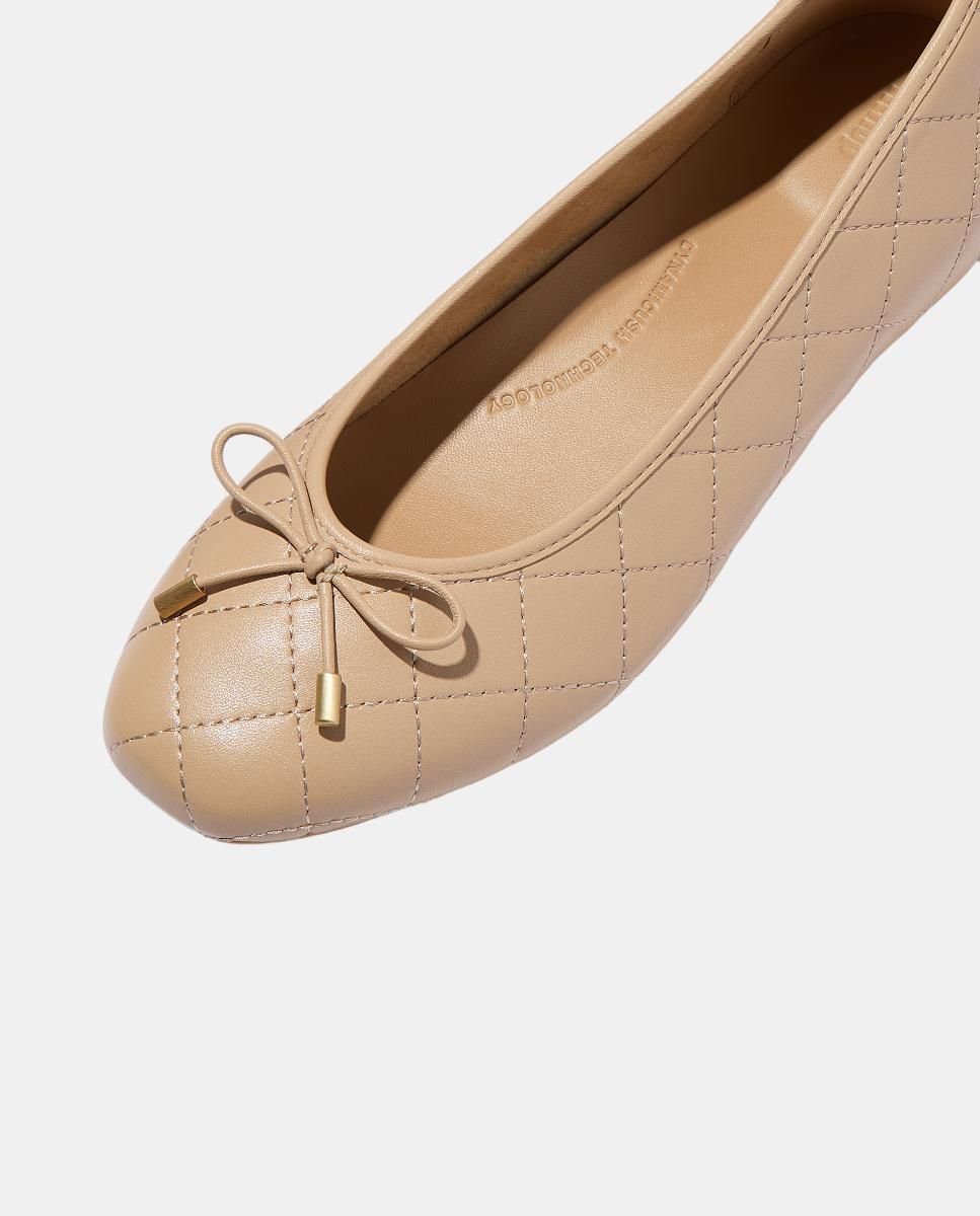 Sabrinas de Couro Delicato Bow Quilted Castanho Suave-6