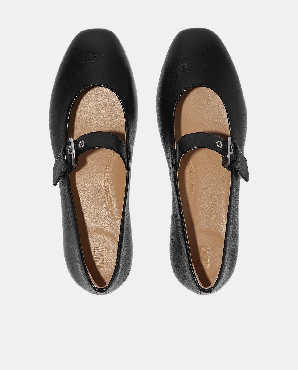 Sapatos de Presilha de Couro Preto-5