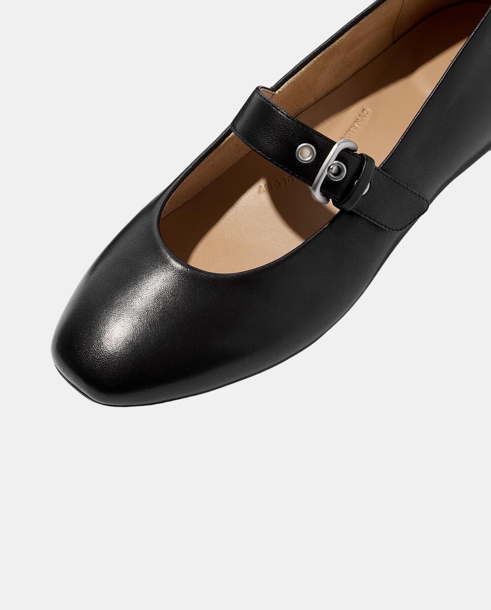 Sapatos de Presilha de Couro Preto-6