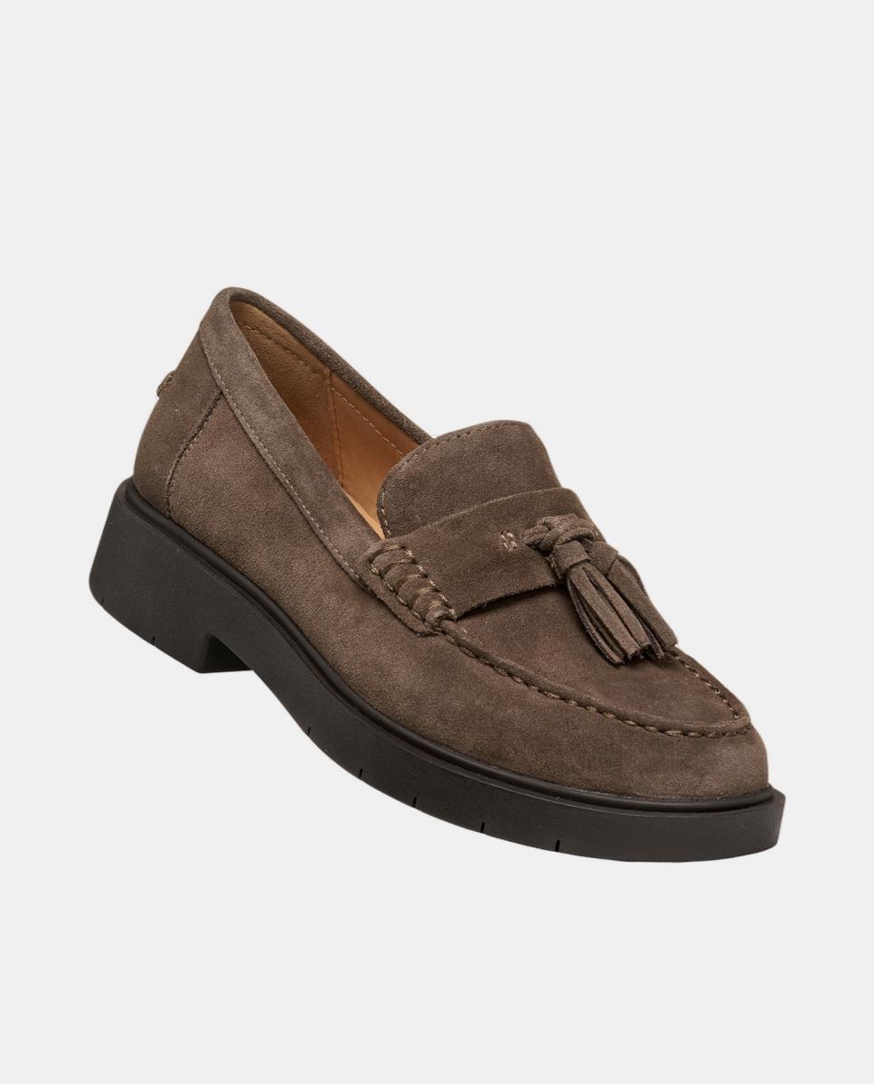 Mocassins de senhora em camurça e com sola amortecedora Taupe-4