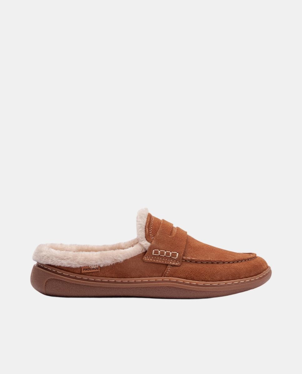 Zuecos de piel Barefoot unisex con forro cálido - Pikolinos - Marrón Marrón-1
