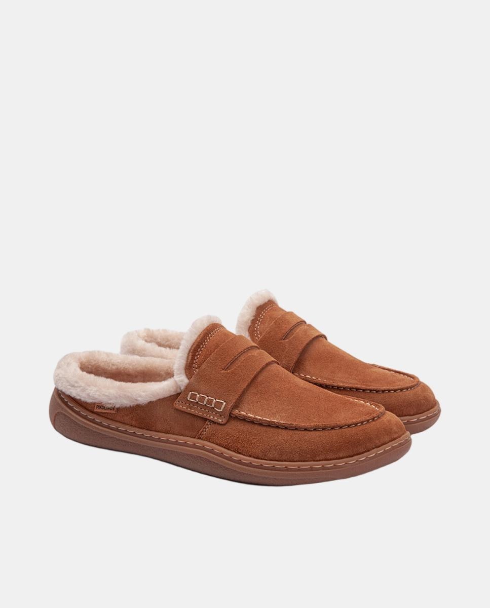 Zuecos de piel Barefoot unisex con forro cálido - Pikolinos - Marrón Marrón-2