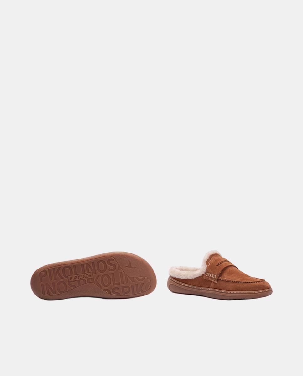 Zuecos de piel Barefoot unisex con forro cálido - Pikolinos - Marrón Marrón-5