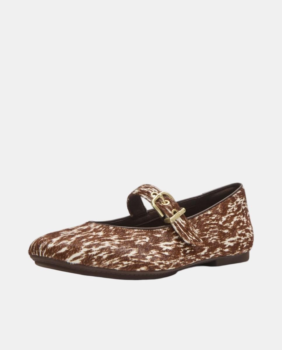 Sapatos de Presilha em Pele com Pelo Estampado de Pónei e Fivela Metálica Multicolor-2