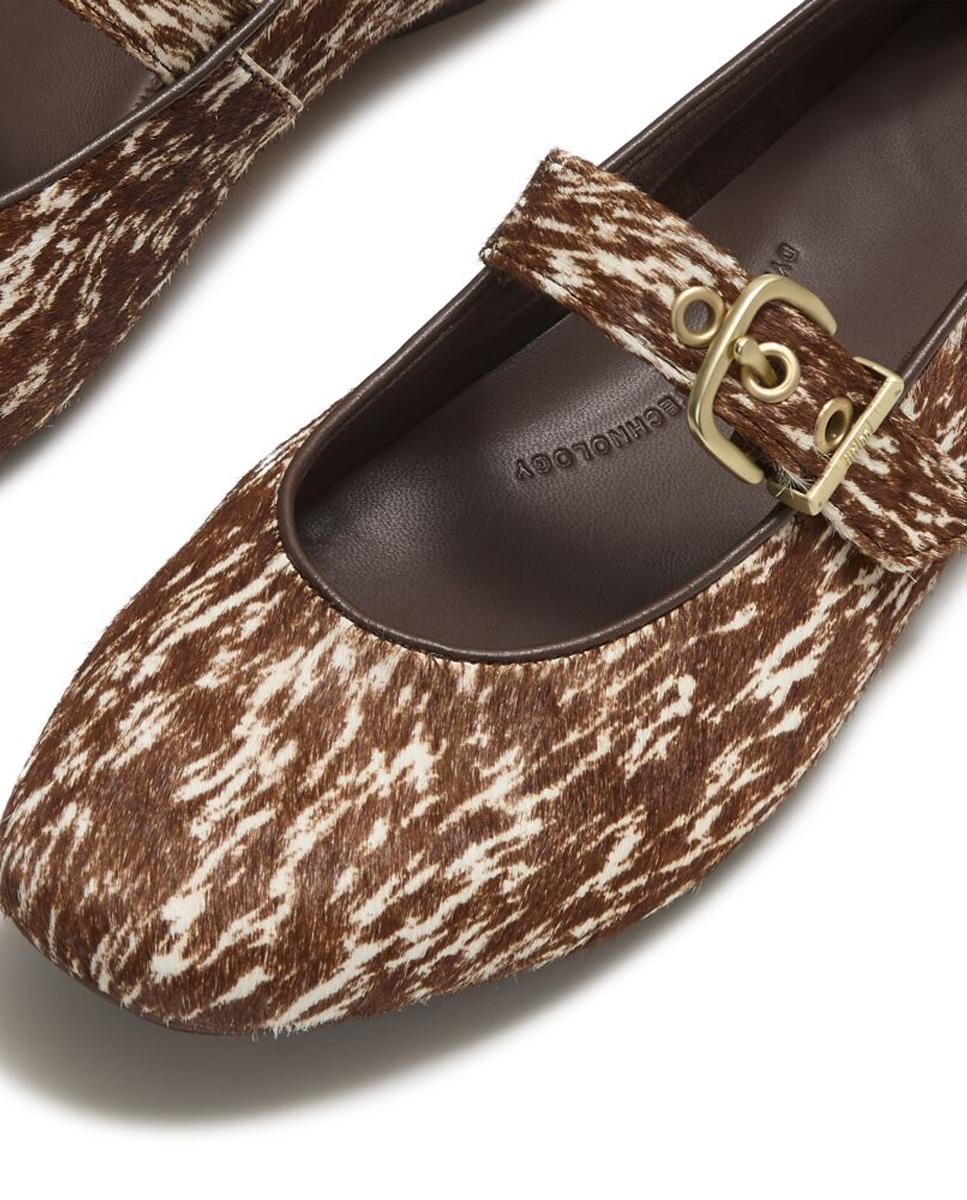 Sapatos de Presilha em Pele com Pelo Estampado de Pónei e Fivela Metálica Multicolor-3