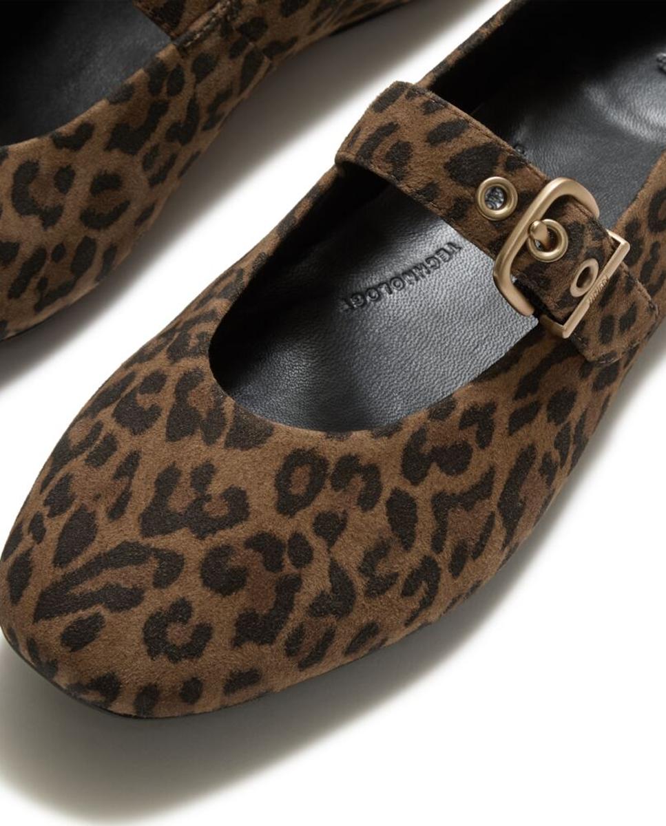 Sapatos de Presilha de Camurça Delicato com Animal Print de Leopardo e Fivela Metálica Multicolor-2
