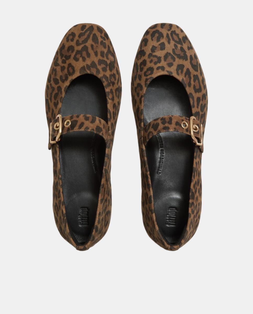 Sapatos de Presilha de Camurça Delicato com Animal Print de Leopardo e Fivela Metálica Multicolor-4
