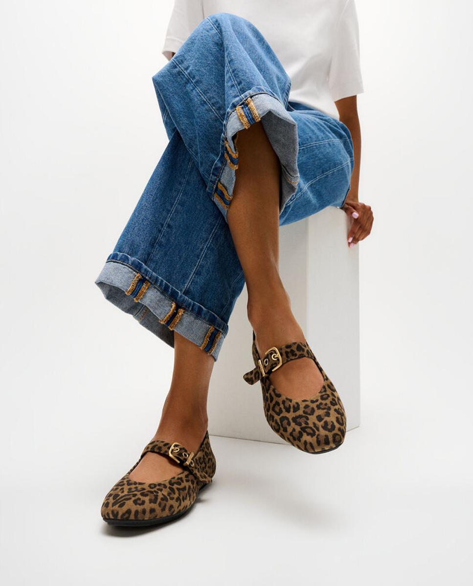 Sapatos de Presilha de Camurça Delicato com Animal Print de Leopardo e Fivela Metálica Multicolor-6