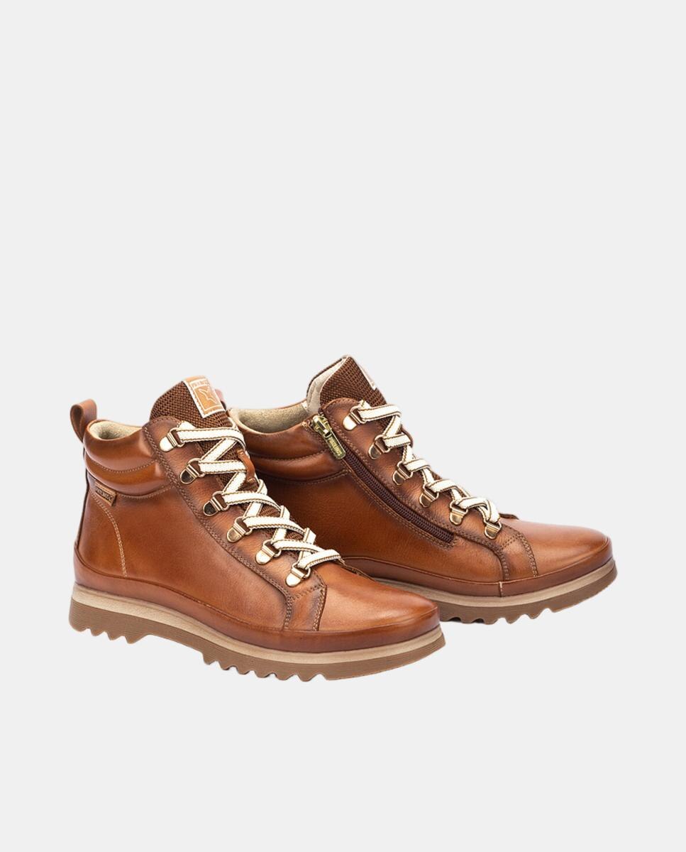 Botins Rasos de Cano Baixo com Fecho de Atacadores e Fecho de Correr em Pele - Castanho Castanho-3