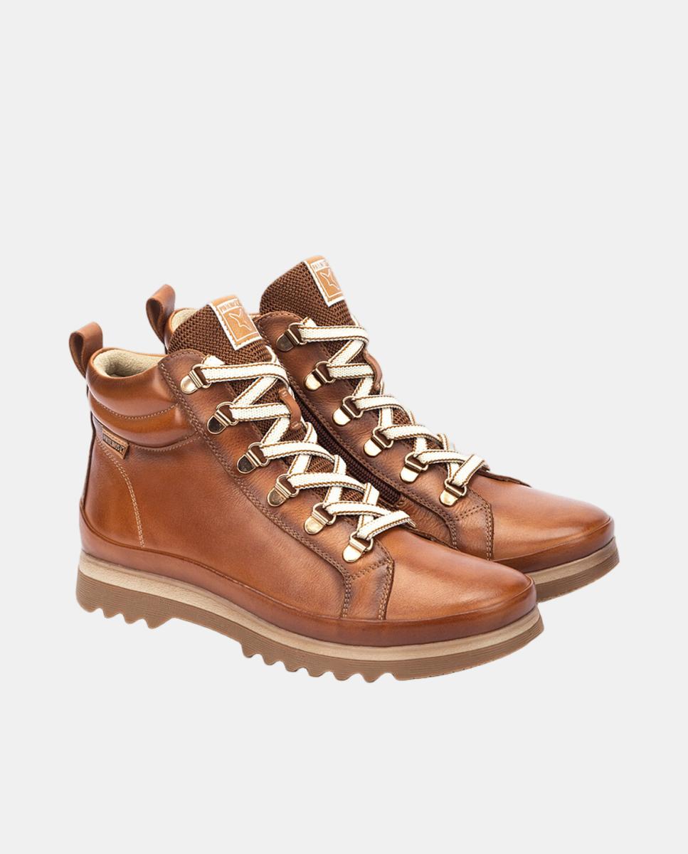Botins Rasos de Cano Baixo com Fecho de Atacadores e Fecho de Correr em Pele - Castanho Castanho-4