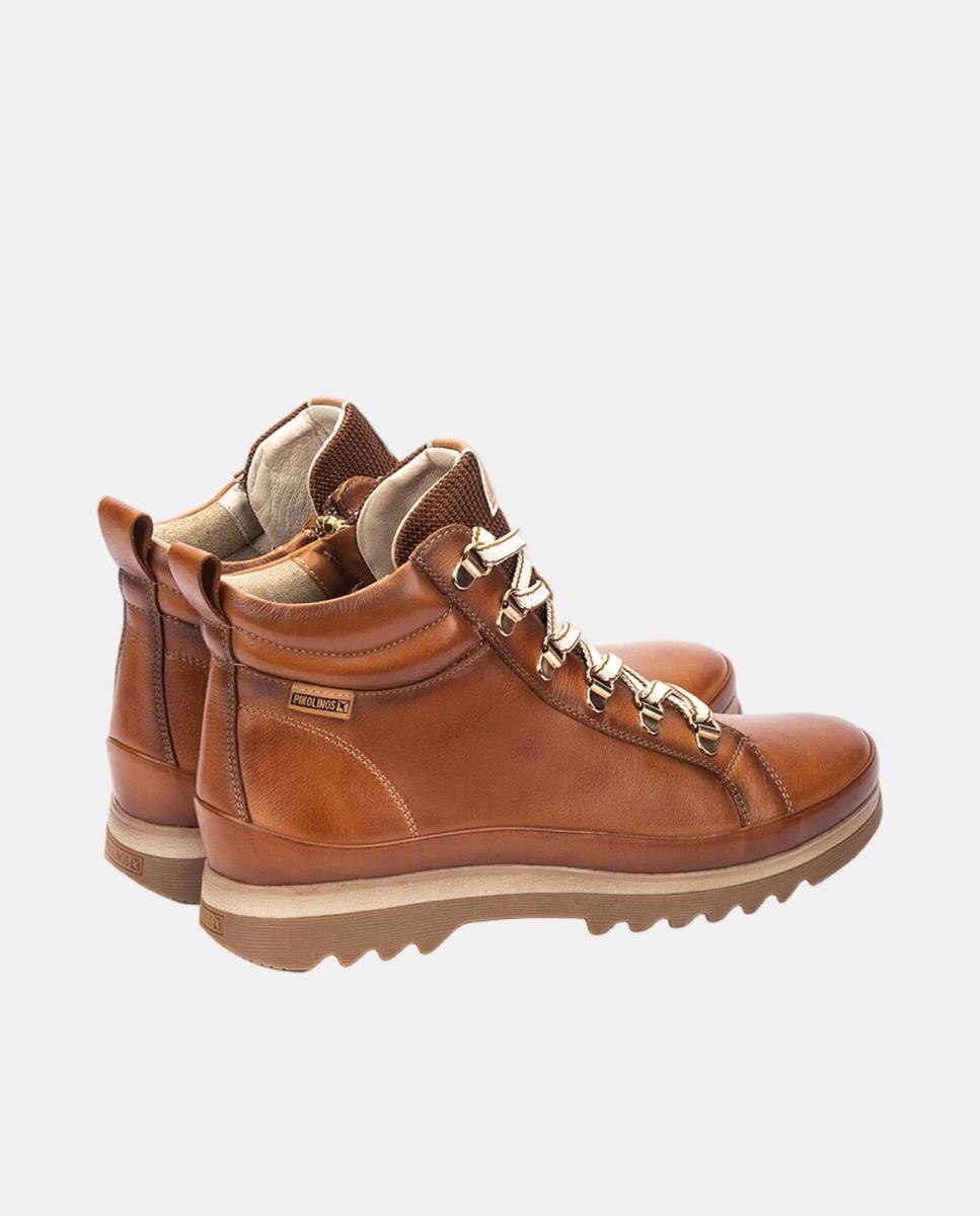 Botins Rasos de Cano Baixo com Fecho de Atacadores e Fecho de Correr em Pele - Castanho Castanho-5