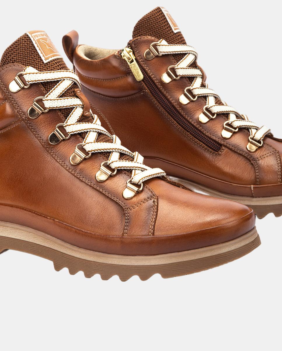 Botins Rasos de Cano Baixo com Fecho de Atacadores e Fecho de Correr em Pele - Castanho Castanho-6