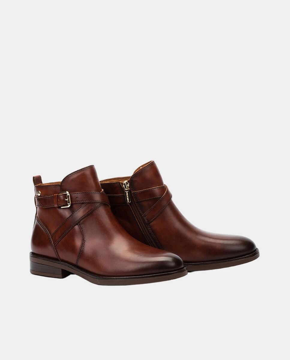 Botins com Salto Raso e em Pele Castanho-chocolate-2