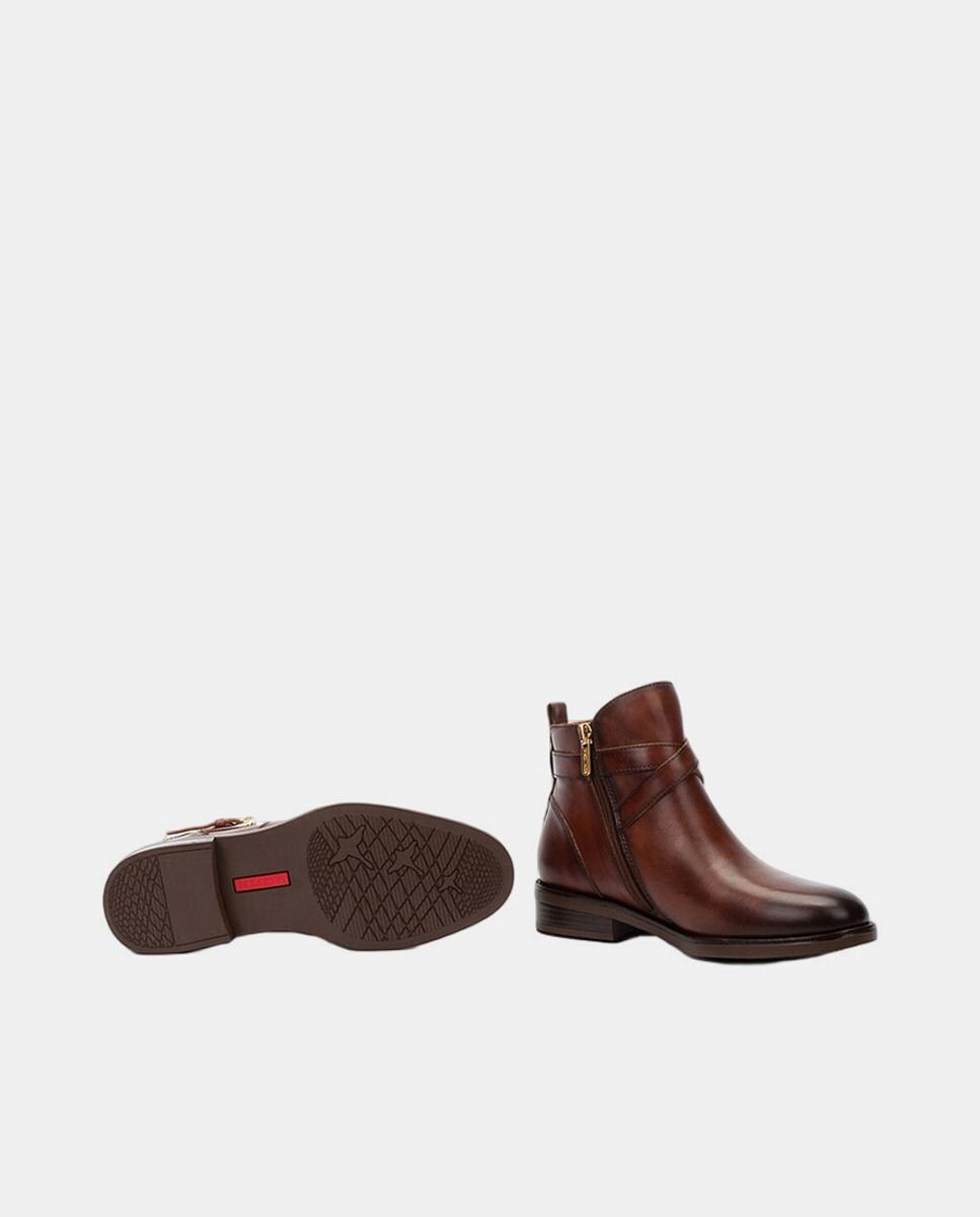 Botins com Salto Raso e em Pele Castanho-chocolate-6