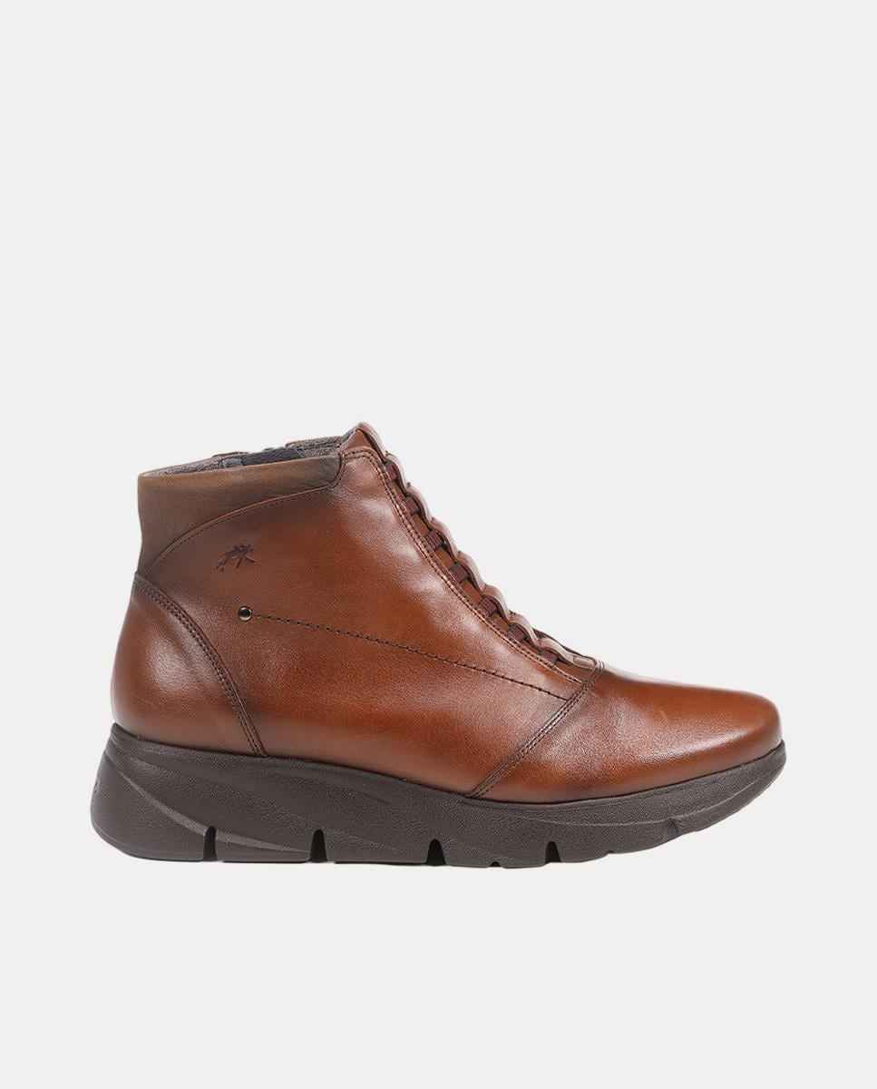 Botins de Cano Baixo com Fecho de Correr Lateral e Cunha em Pele - Preto Castanho-1