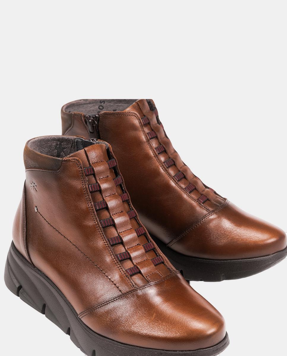 Botins de Cano Baixo com Fecho de Correr Lateral e Cunha em Pele - Preto Castanho-6