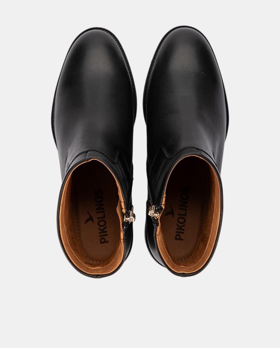Botines planos de mujer de piel con cremallera - Pikolinos - Negro Negro-6