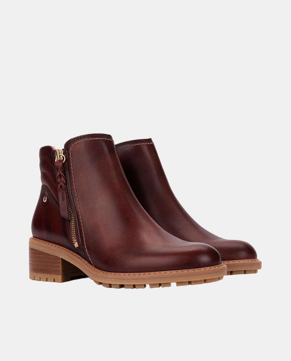 Botins de Salto para Mulher em Pele com Fecho de Correr Castanho-escuro-2