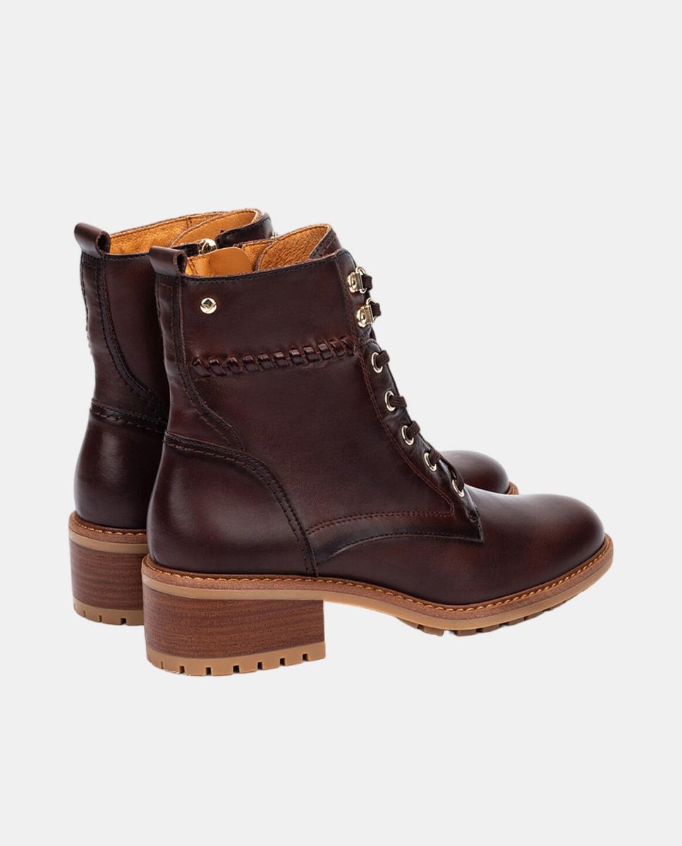 Botins de Salto para Mulher em Pele com Atacadores e Fecho de Correr Castanho-escuro-3