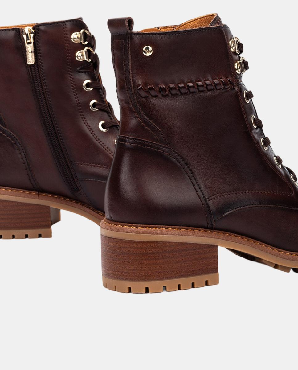 Botins de Salto para Mulher em Pele com Atacadores e Fecho de Correr Castanho-escuro-4