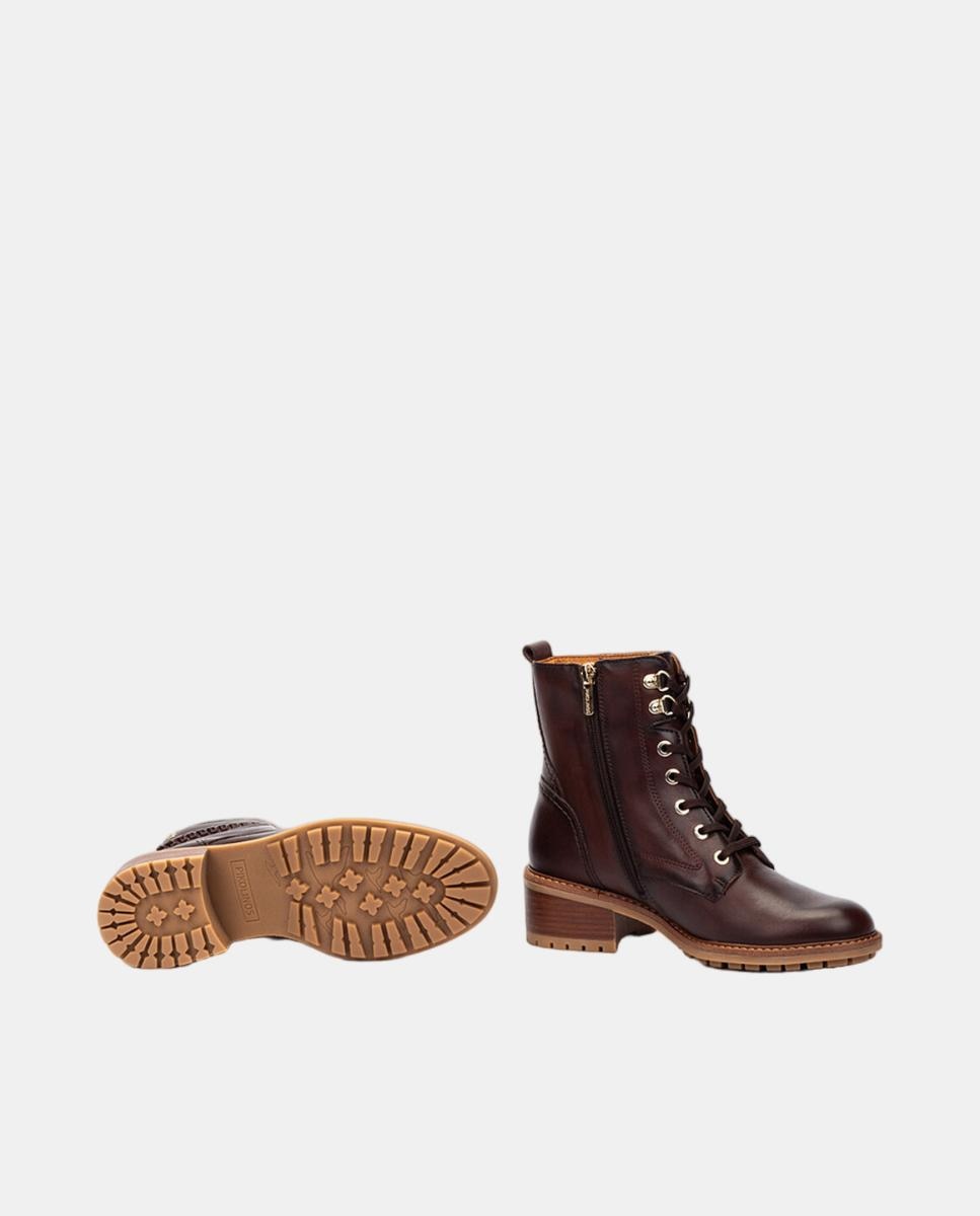 Botins de Salto para Mulher em Pele com Atacadores e Fecho de Correr Castanho-escuro-5