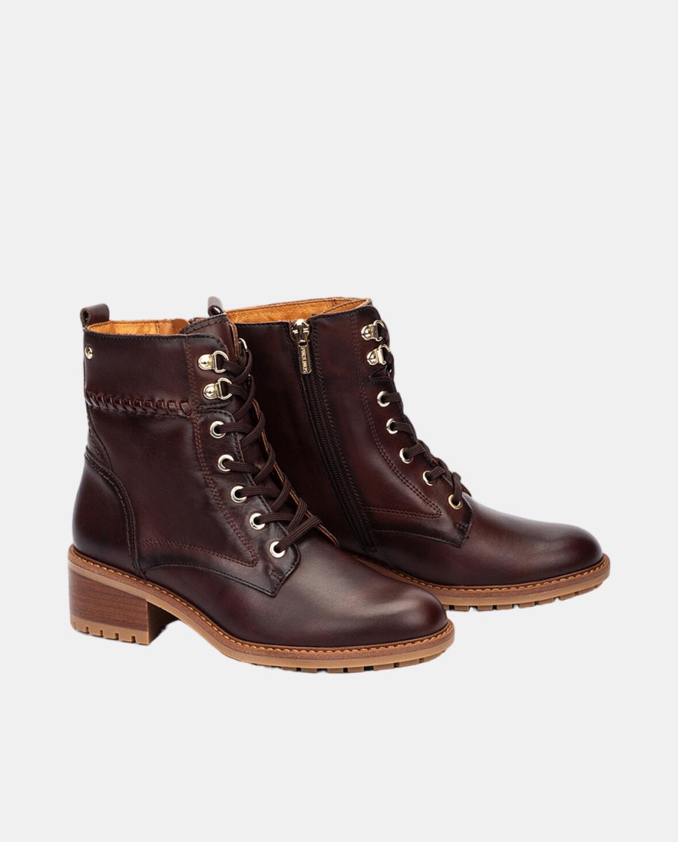 Botins de Salto para Mulher em Pele com Atacadores e Fecho de Correr Castanho-escuro-6