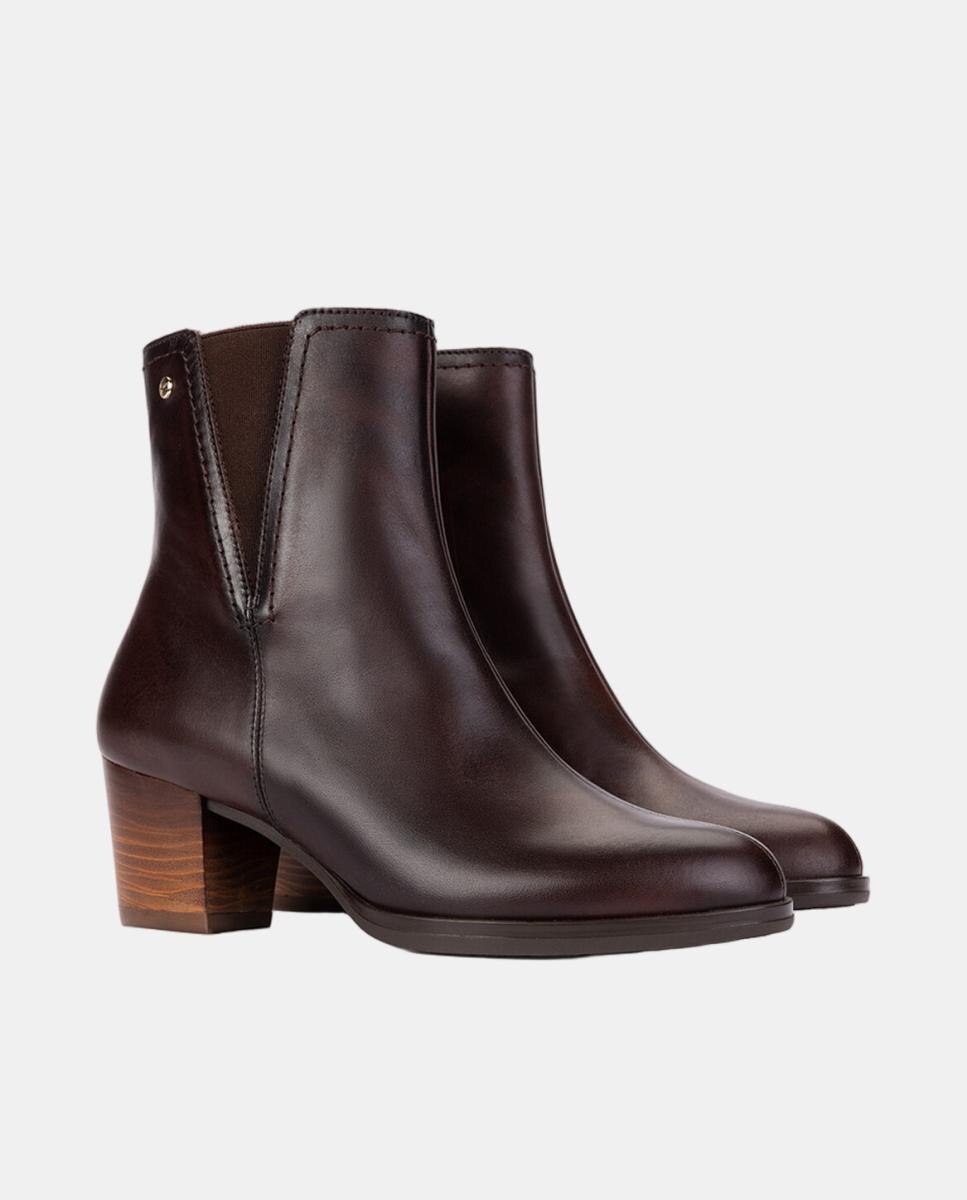 Botins de Salto para Mulher em Pele com Fecho de Correr Castanho-escuro-2