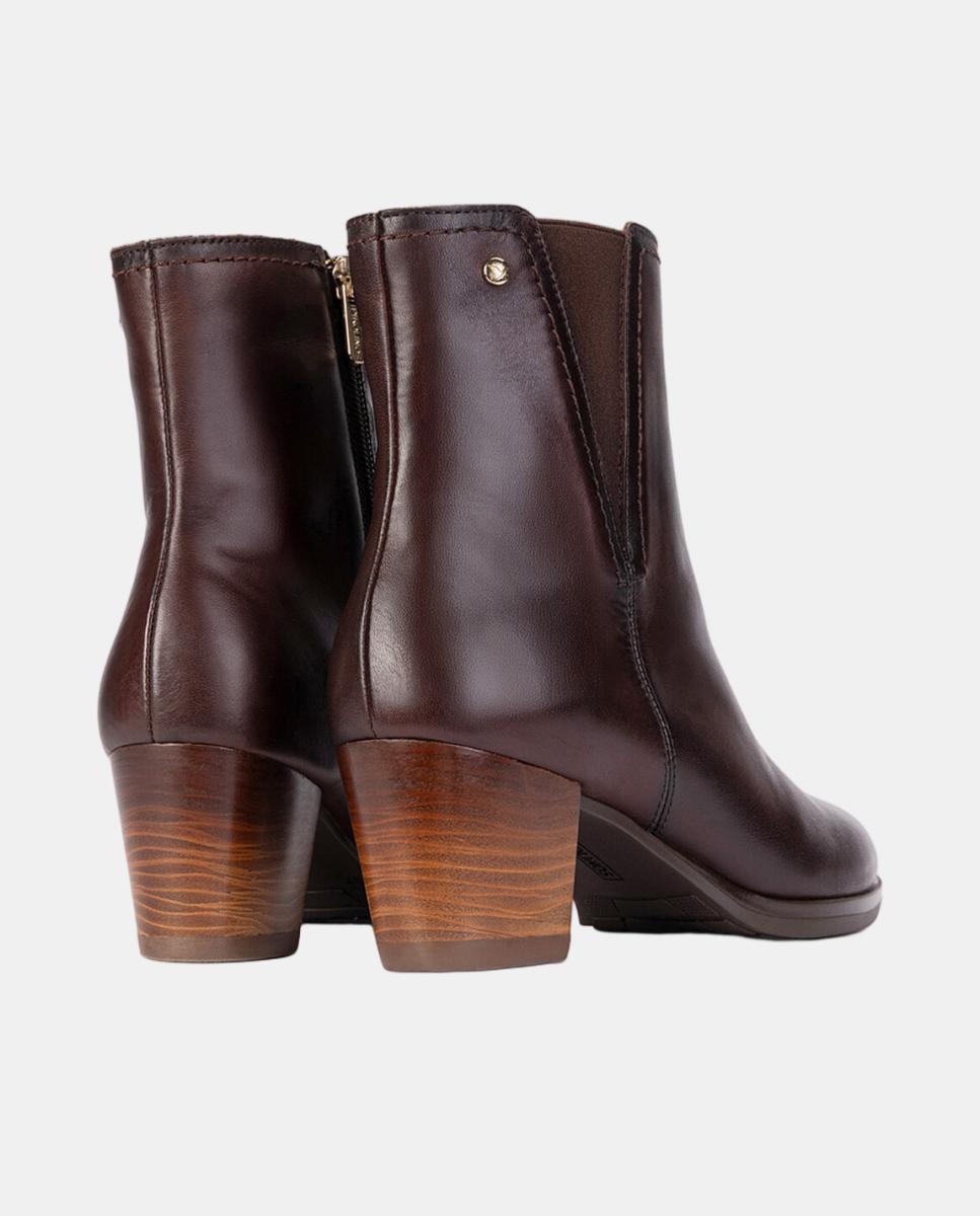 Botins de Salto para Mulher em Pele com Fecho de Correr Castanho-escuro-3