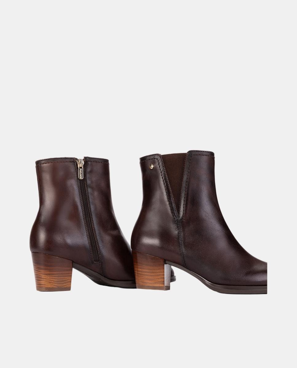 Botins de Salto para Mulher em Pele com Fecho de Correr Castanho-escuro-4