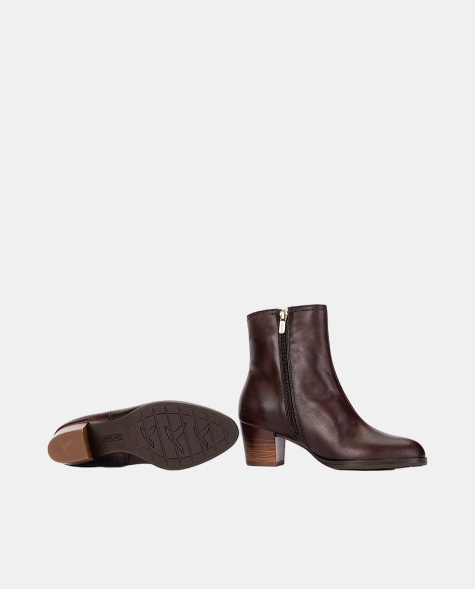 Botins de Salto para Mulher em Pele com Fecho de Correr Castanho-escuro-5