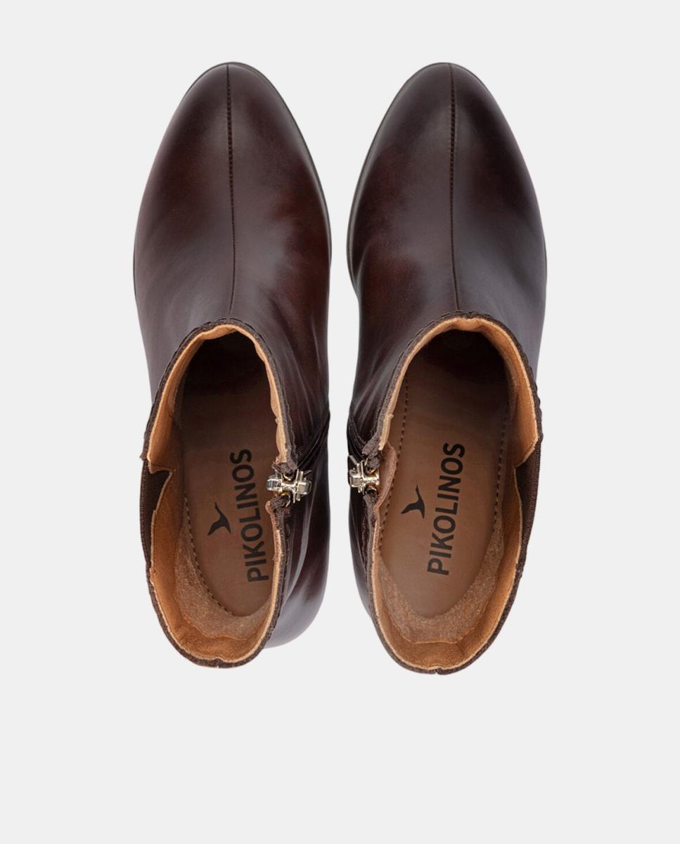 Botins de Salto para Mulher em Pele com Fecho de Correr Castanho-escuro-6