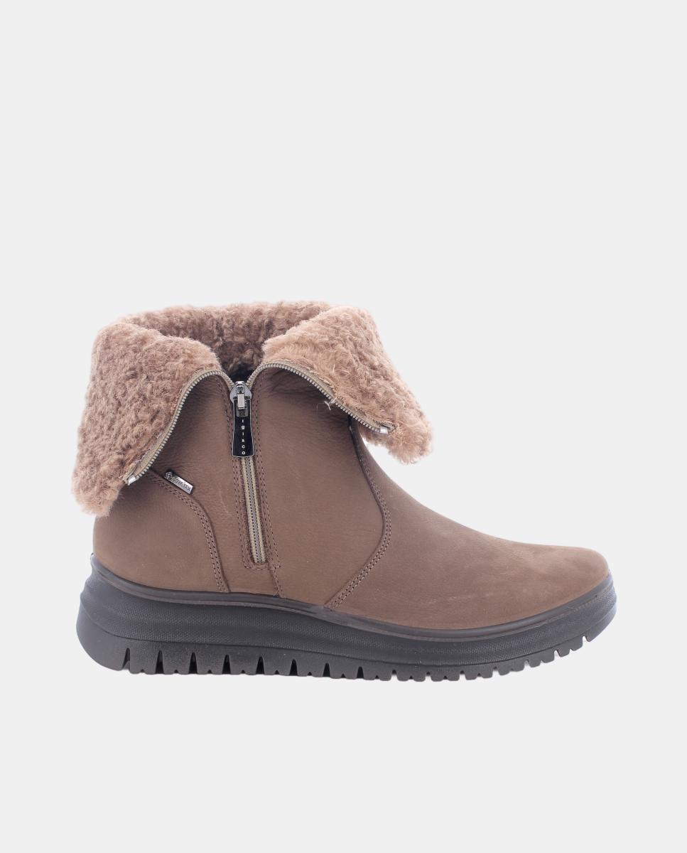 Imagen 0 de Botín de mujer, en piel nubuck, forro Goretex y pelo, cierre con cremallera lateral Marrón topo