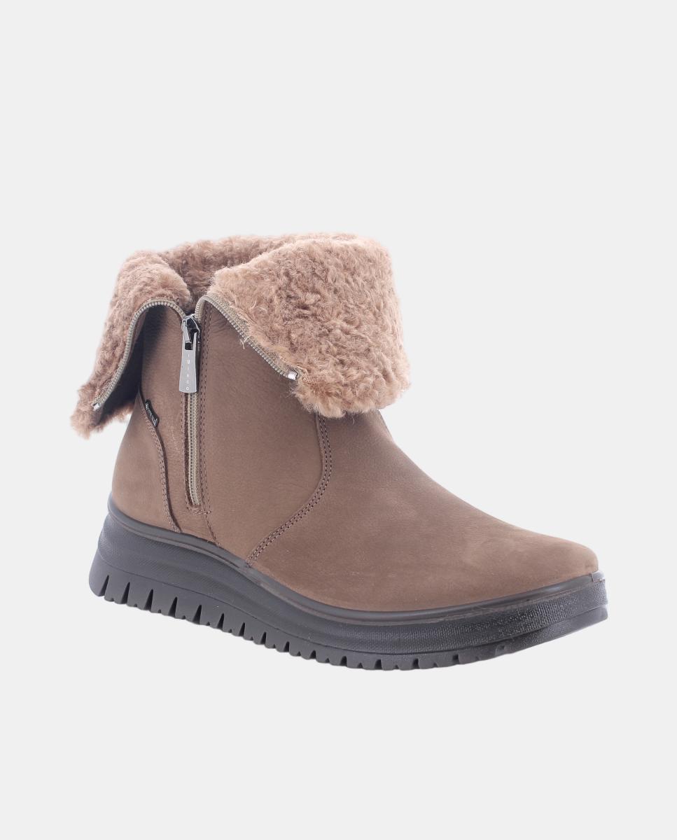 Botín de mujer, en piel nubuck, forro Goretex y pelo, cierre con cremallera lateral - Igi&Co - Marrón topo Marrón topo-2