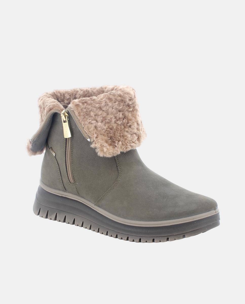 Botín de mujer, en piel nubuck, forro Goretex y pelo, cierre con cremallera lateral - Igi&Co - Verde militar Verde militar-2