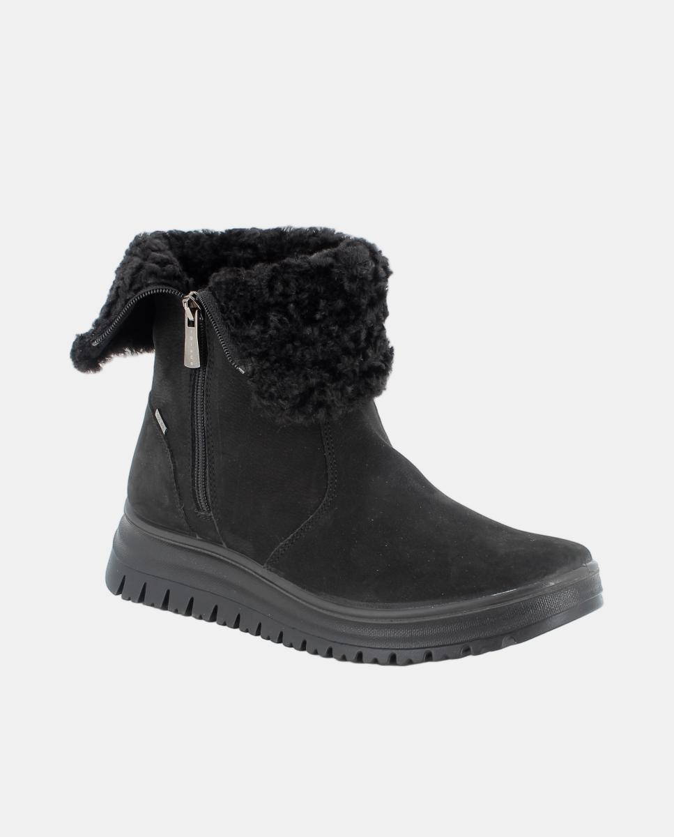 Botín de mujer, en piel nubuck, forro Goretex y pelo, cierre con cremallera lateral - Igi&Co - Negro mate Negro mate-2