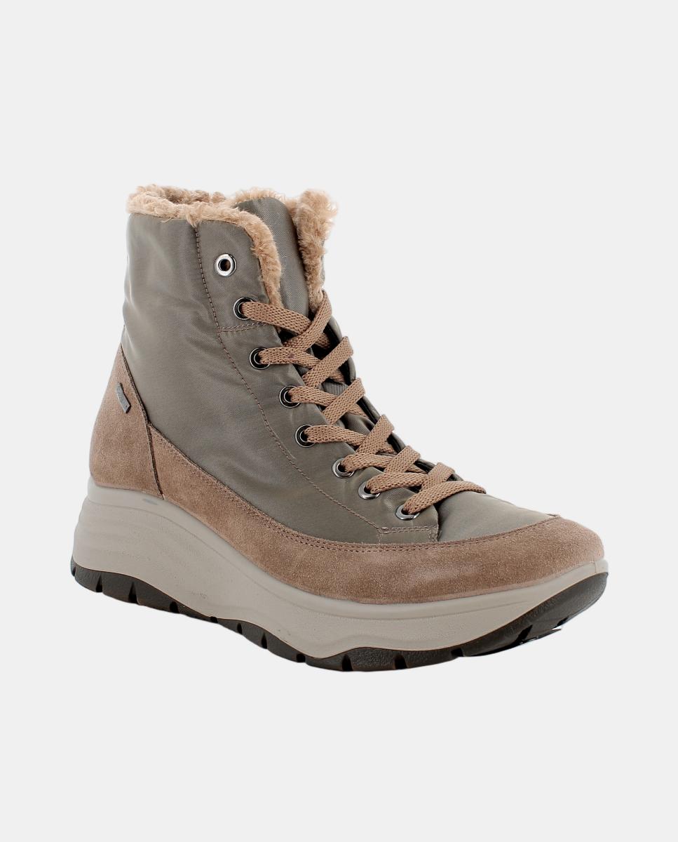 Botín de mujer, en tejido y piel, con cierre con cordone sy forro Goretex - Igi&Co - Marrón topo Marrón topo-2