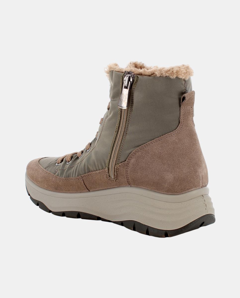 Botín de mujer, en tejido y piel, con cierre con cordone sy forro Goretex - Igi&Co - Marrón topo Marrón topo-3