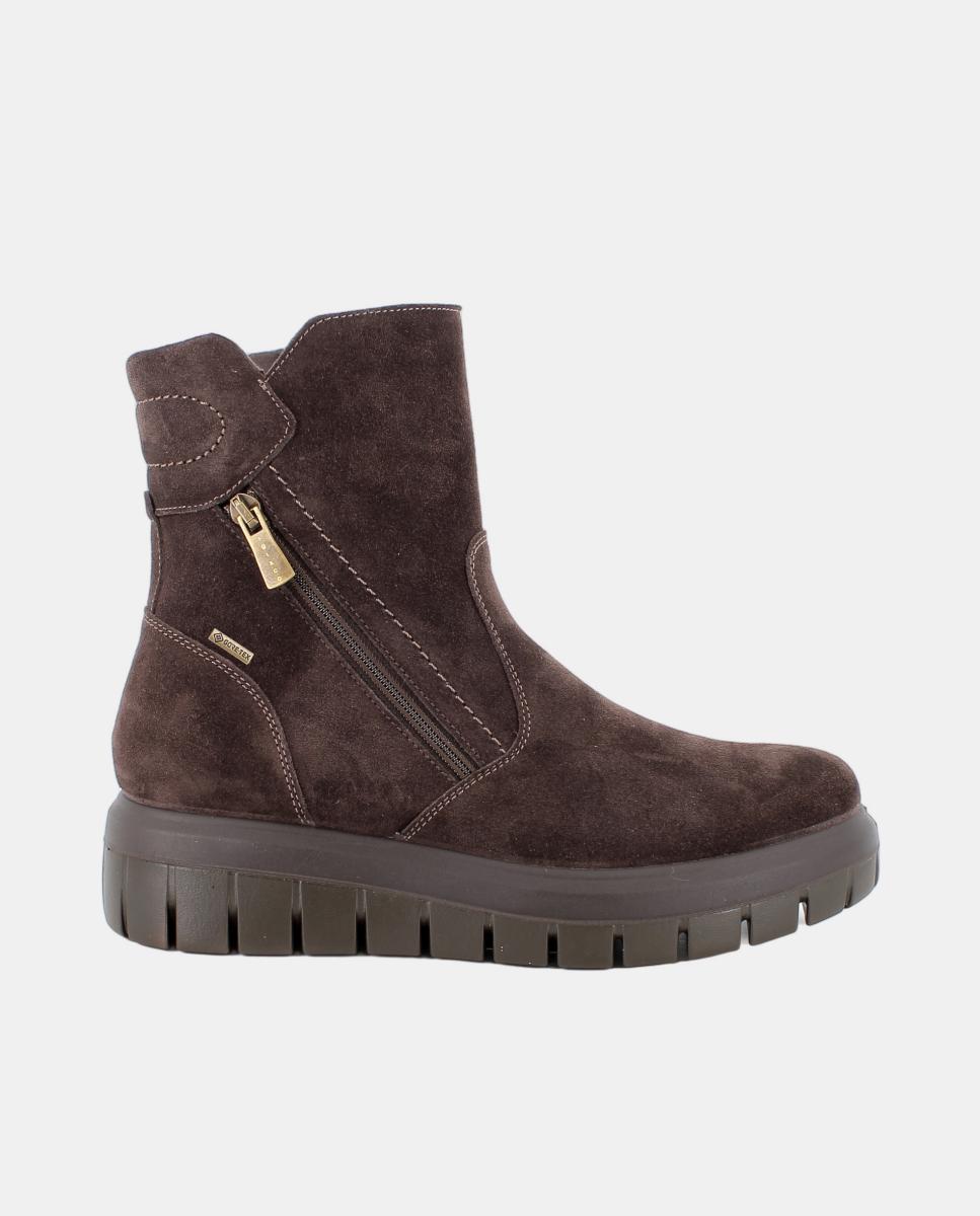 Imagen 0 de Botín de mujer, en piel con cremallera lateral, forro de Goretex Marrón oscuro