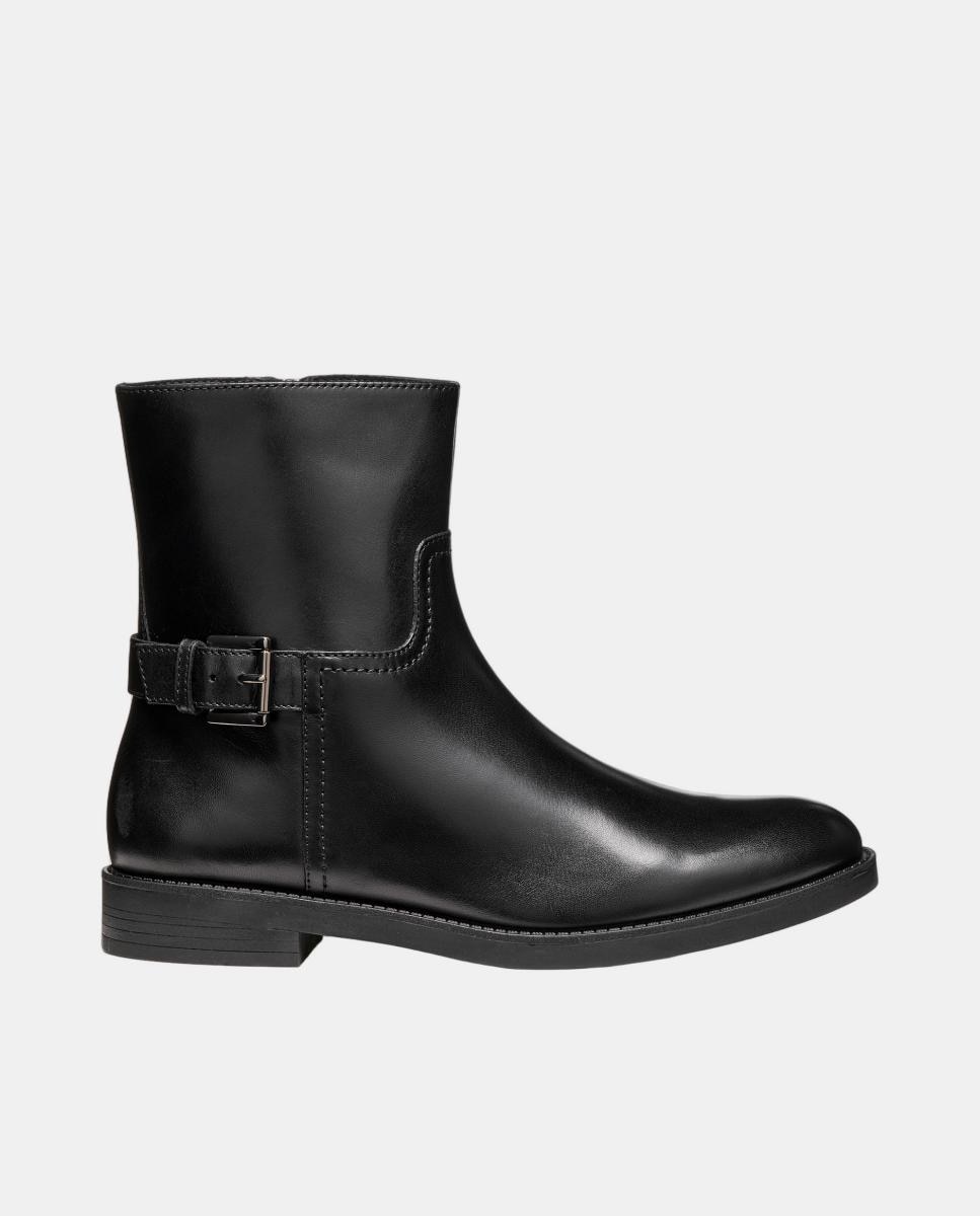 Botin de señora en piel lisa con adorno - Geox - Negro Negro-1