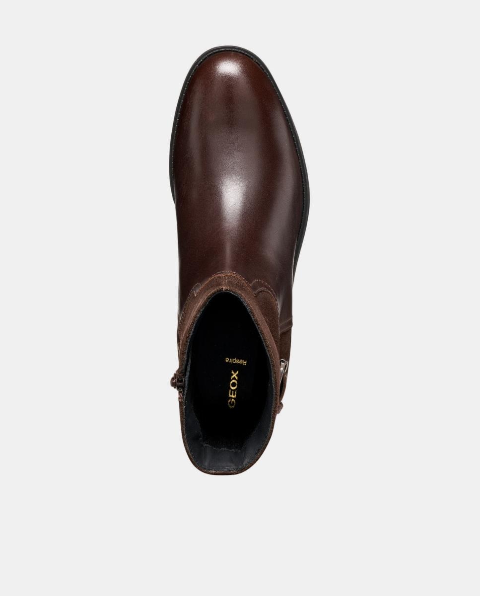 Botin de señora en piel lisa con adorno - Geox - Marrón oscuro Marrón oscuro-4
