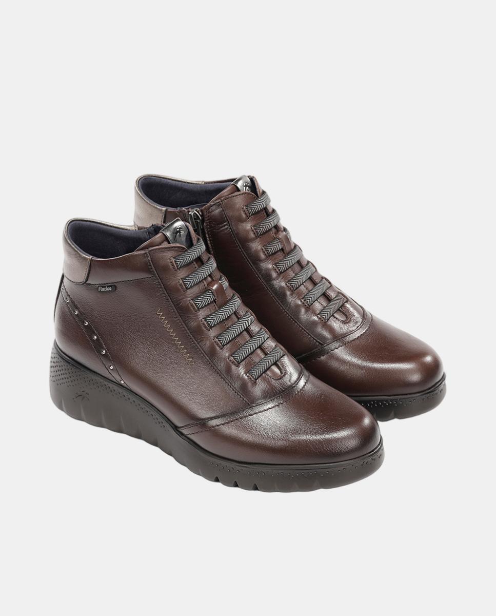Botines de mujer en piel con cierre de cremallera - Fluchos - Marrón claro Marrón claro-4