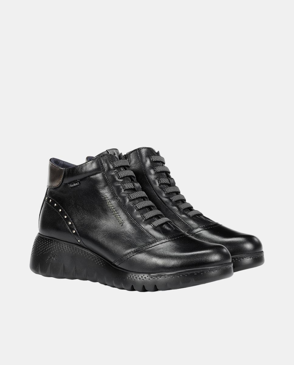 Botines de mujer en piel con cierre de cremallera - Fluchos - Negro Negro-2